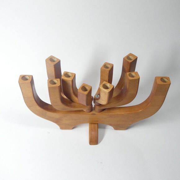 Handmade Wooden Candelabra Folding Hinged Danish Modern 10 Candle Holder - Picture 1 of 8